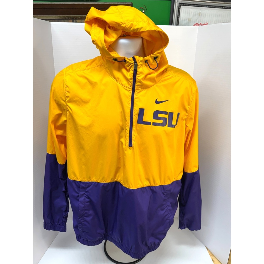 LSU Tigers Jacket Mens Large L Gold Purple NCAA Football Nike Hooded Pullover